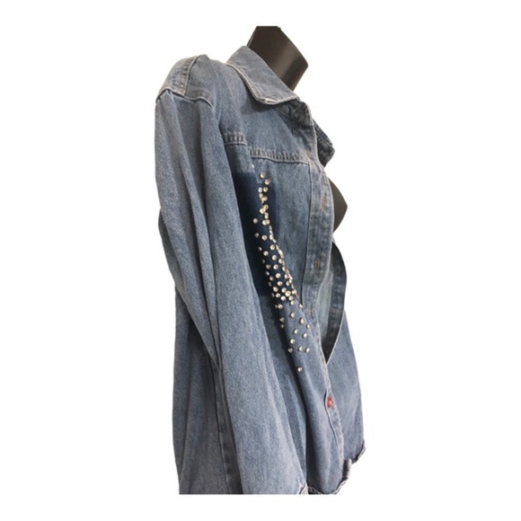 Beautiful denim crystal rhinestones studded‎ button down shirt size medium new - Picture 10 of 16